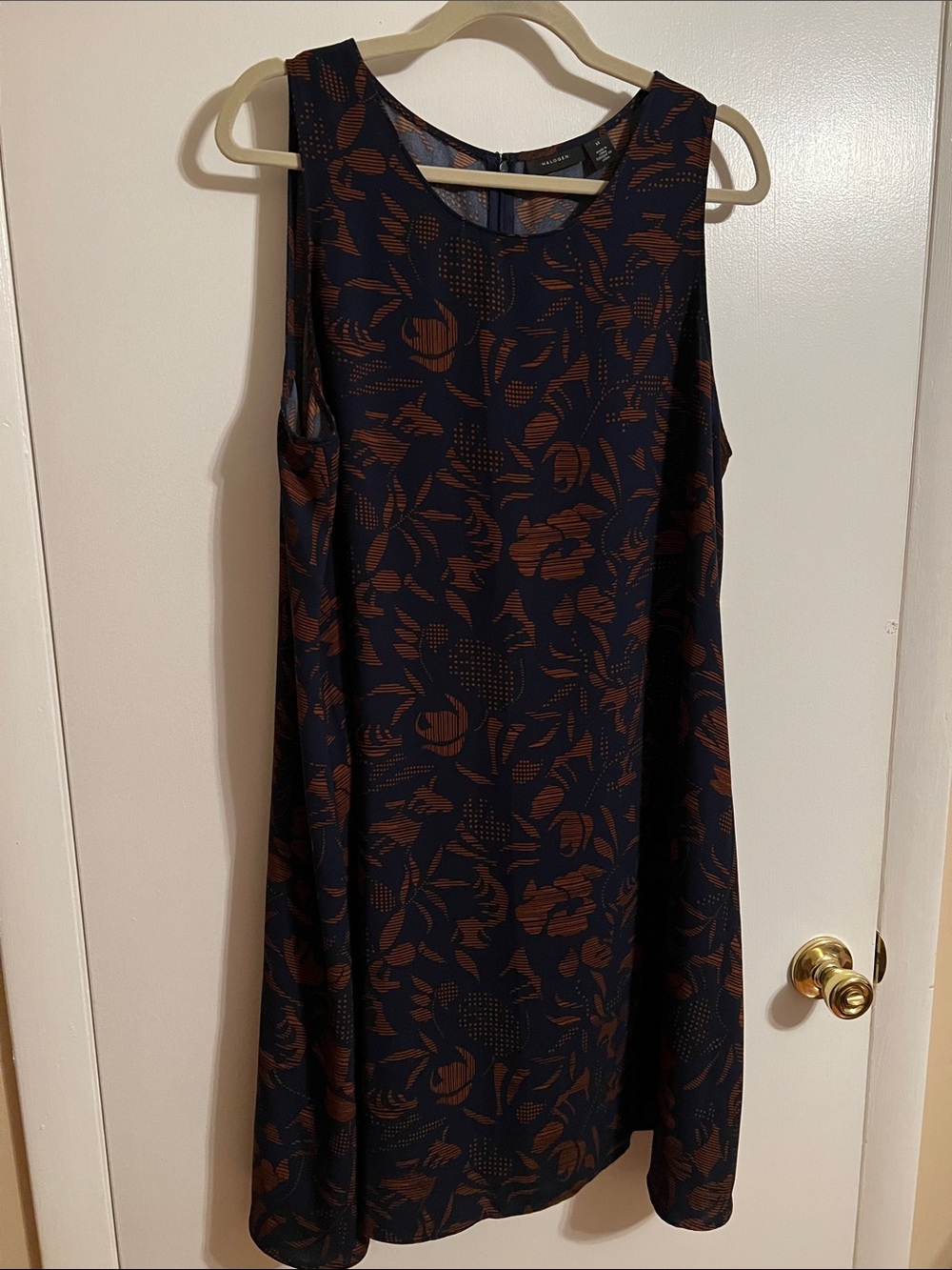 Halogen Navy Midi Dress with Brown Floral Print